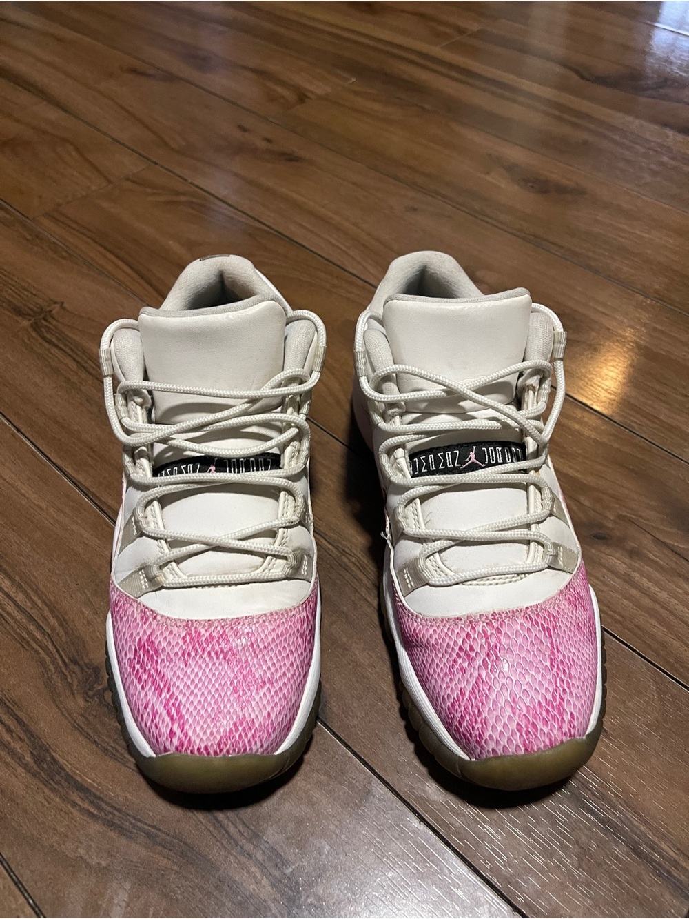Pink and White Grade School Snakeskin 11s - Picture 3 of 8